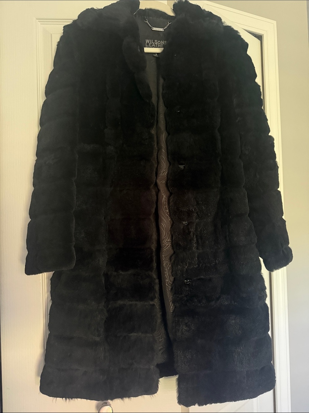 Wilson Black 100% Rabbit Fur Long Women's Pea Coat